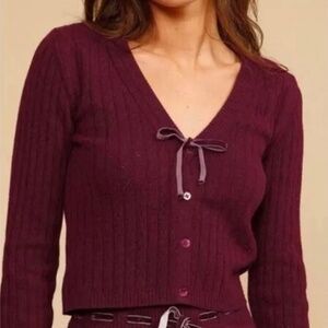 Rouje Maroon Cropped Raphael Cardigan